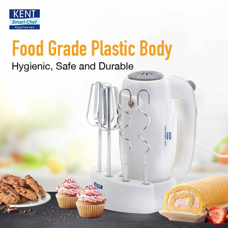 Kent 150W 16050, 5 Speed Control, Overheating Protection, Plastic Body Hand Blender (White)
