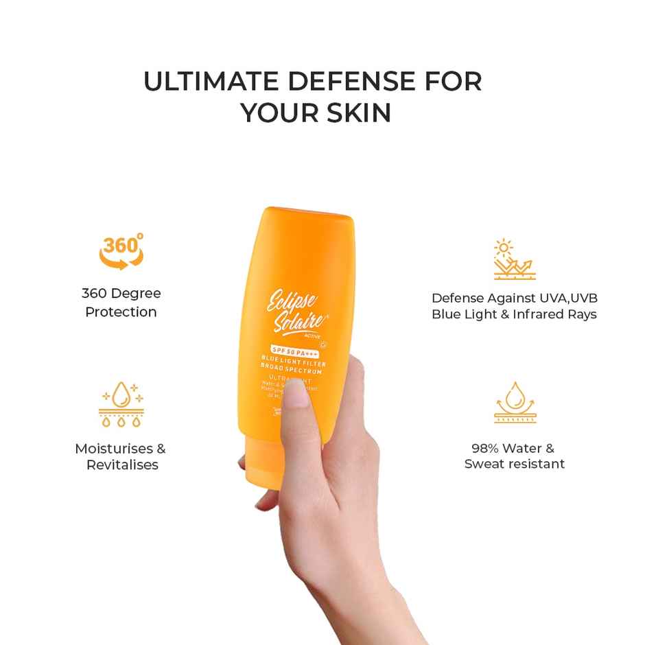 Eclipse Solaire Active Sunscreen SPF 50 PA+++ | No White Cast | UVA/B | Non-Greasy