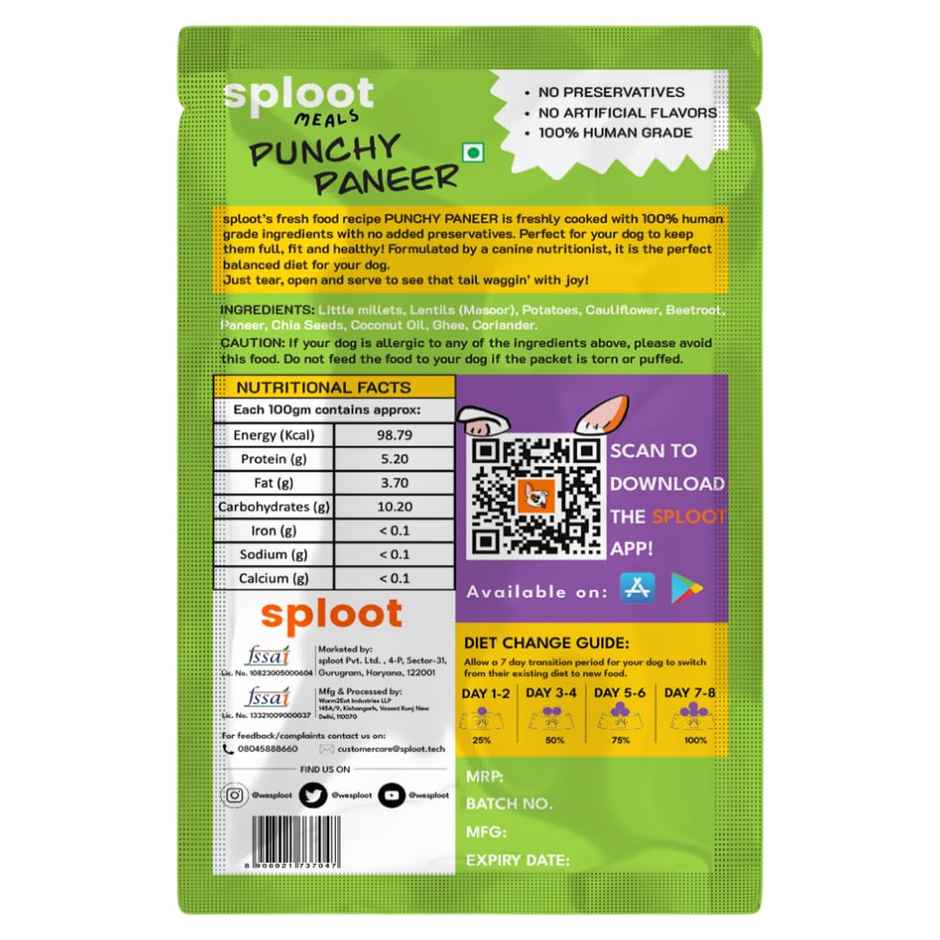 Sploot Punchy Paneer Fresh Food For Dogs