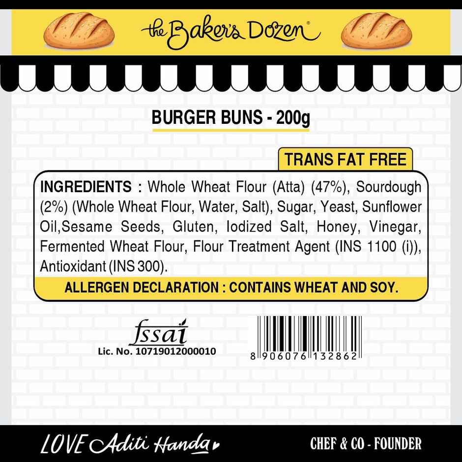 The Baker's Dozen Zero Maida Burger Buns | Whole wheat | Atta Bun | Gut Friendly Sourdough bread