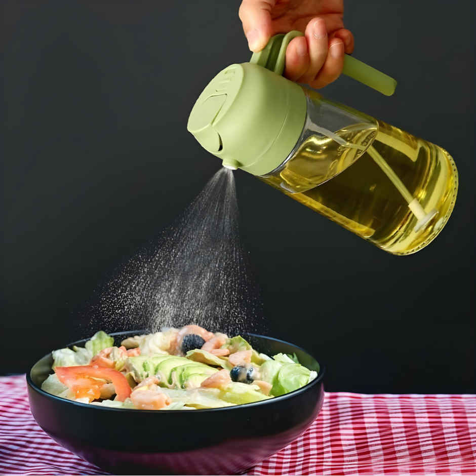 Oil Sprayer & Pourer Bottle for Kitchen Cooking Oil - Glass Cooking Oil Dispenser with Handle