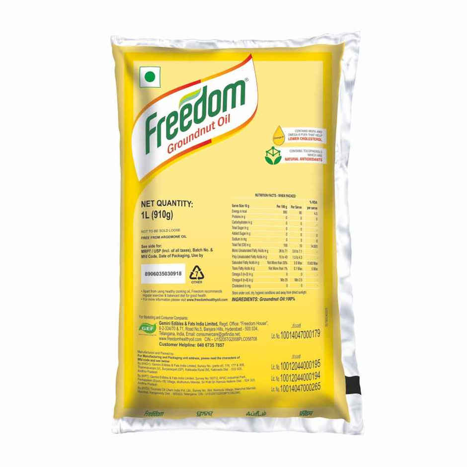 Freedom Double Filtered Groundnut Cooking Oil | Pouch Combo