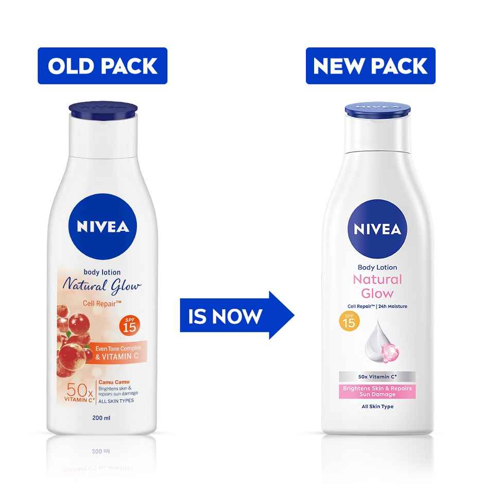 NIVEA Natural Glow Cell Repair Body Lotion For Even Toned & Smooth Skin | SPF 15 & 50 X Vitamin C