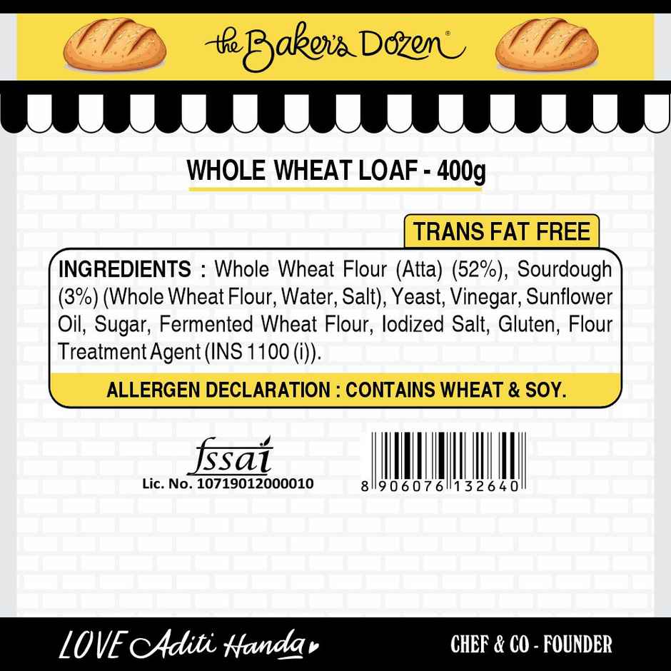 The Baker'S Dozen 100% Whole Wheat Bread - No Palm Oil No Preservative (450g) & The Baker'S Dozen Zero Maida Burger Buns No Palm Oil No Preservative 100% Wholehwheat (4pc) Combo
