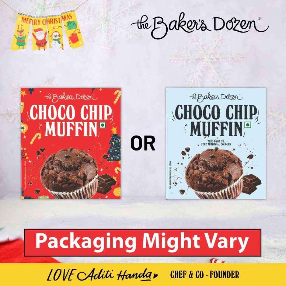 The Baker'S Dozen Zero Maida Chocolate Brownie | Bakery Delight (55g) & The Baker'S Dozen Choco Chip Muffin | Soft & Chocolatey (45g) Combo