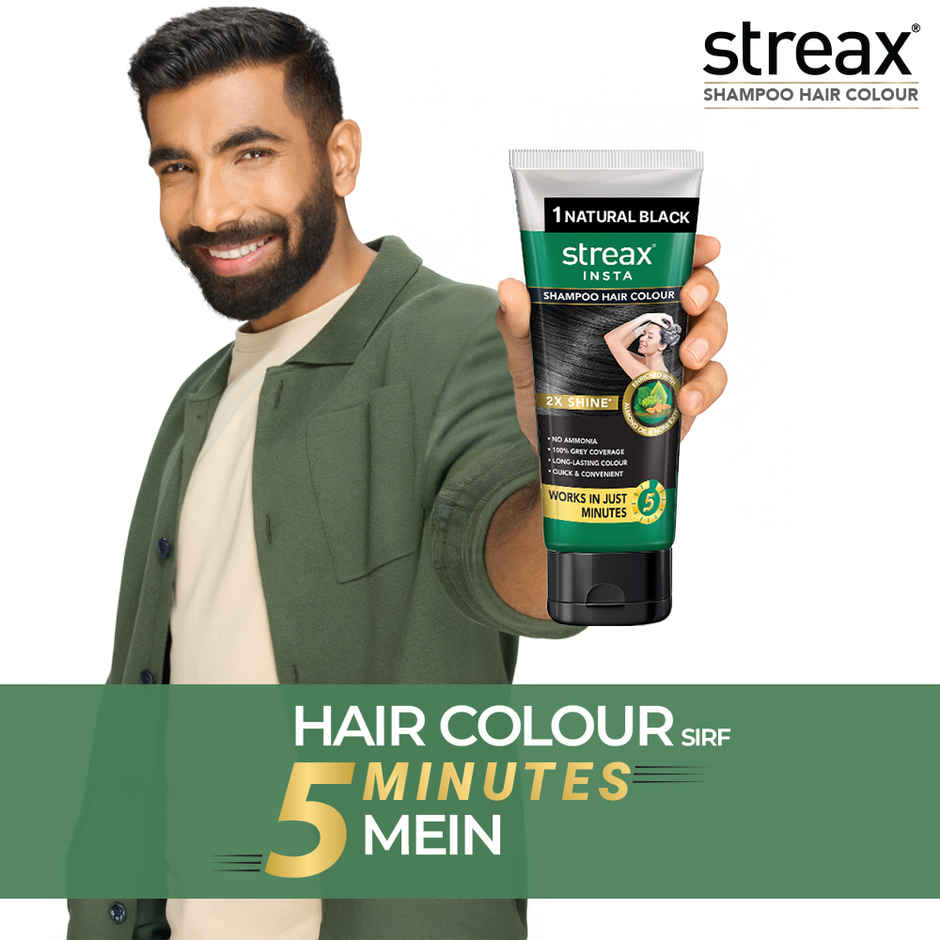Streax Insta Shampoo Hair Colour - Natural Black, Easy Diy- Squeeze Pack