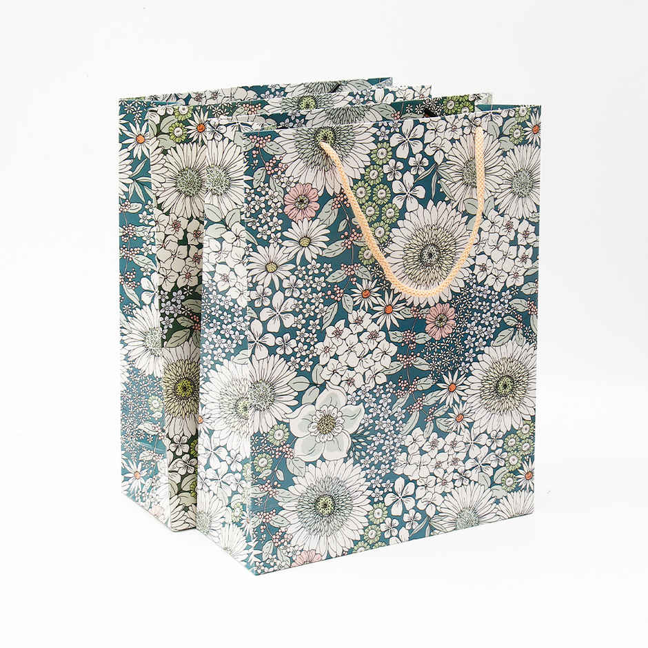 Archies Elegant Grey Floral Pattern Paper Bag | Medium