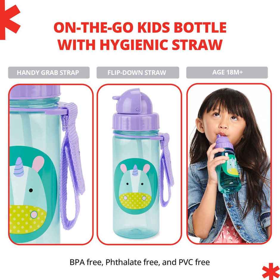 Skip Hop Zoo Kids Bottle, Flip-Top Straw, Leak-Proof, Toddler Sipper Cup, For Babies 12 M+, 385 ml