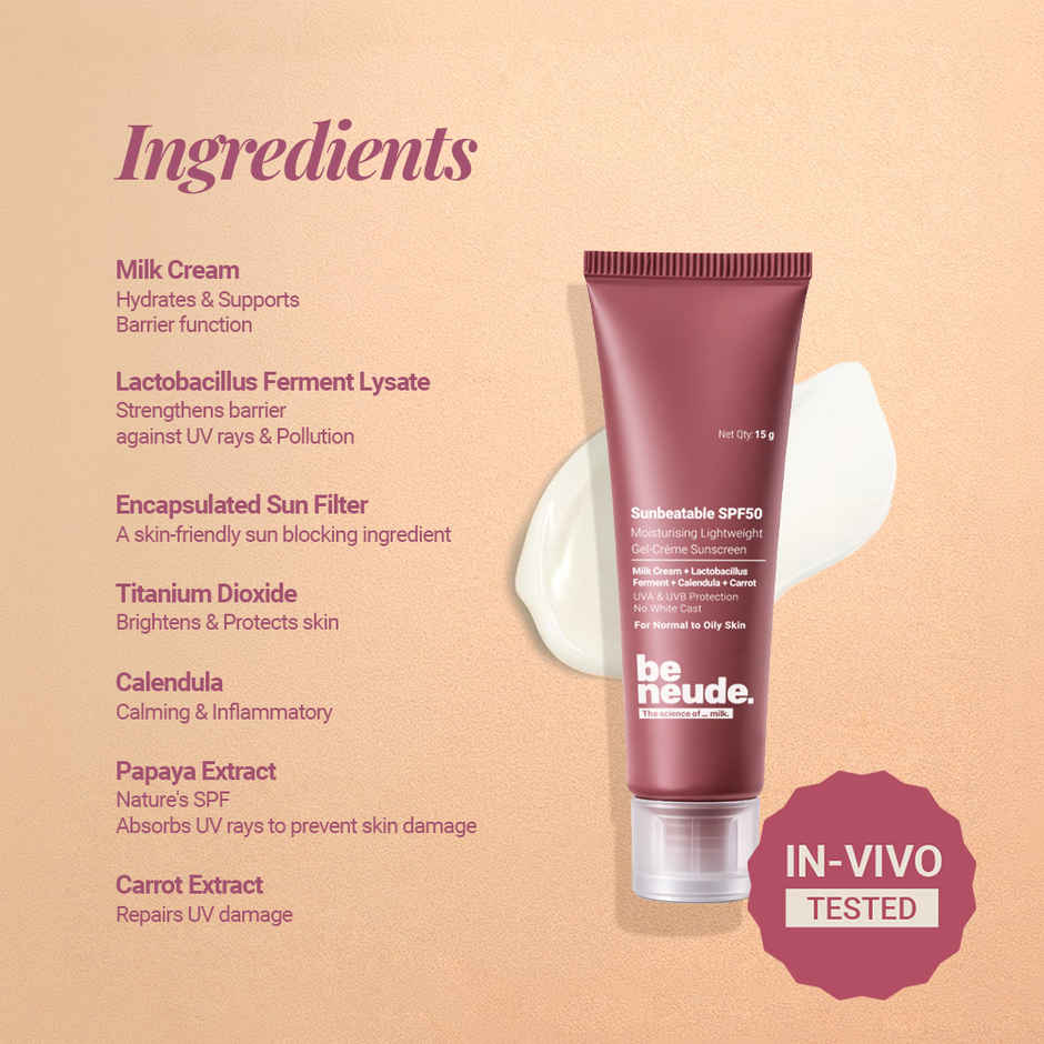 Be Neude Lightweight Gel Creme Sunscreen SPF50+ PA++++ UVA & UVB Protection, Sunbeatable SPF50