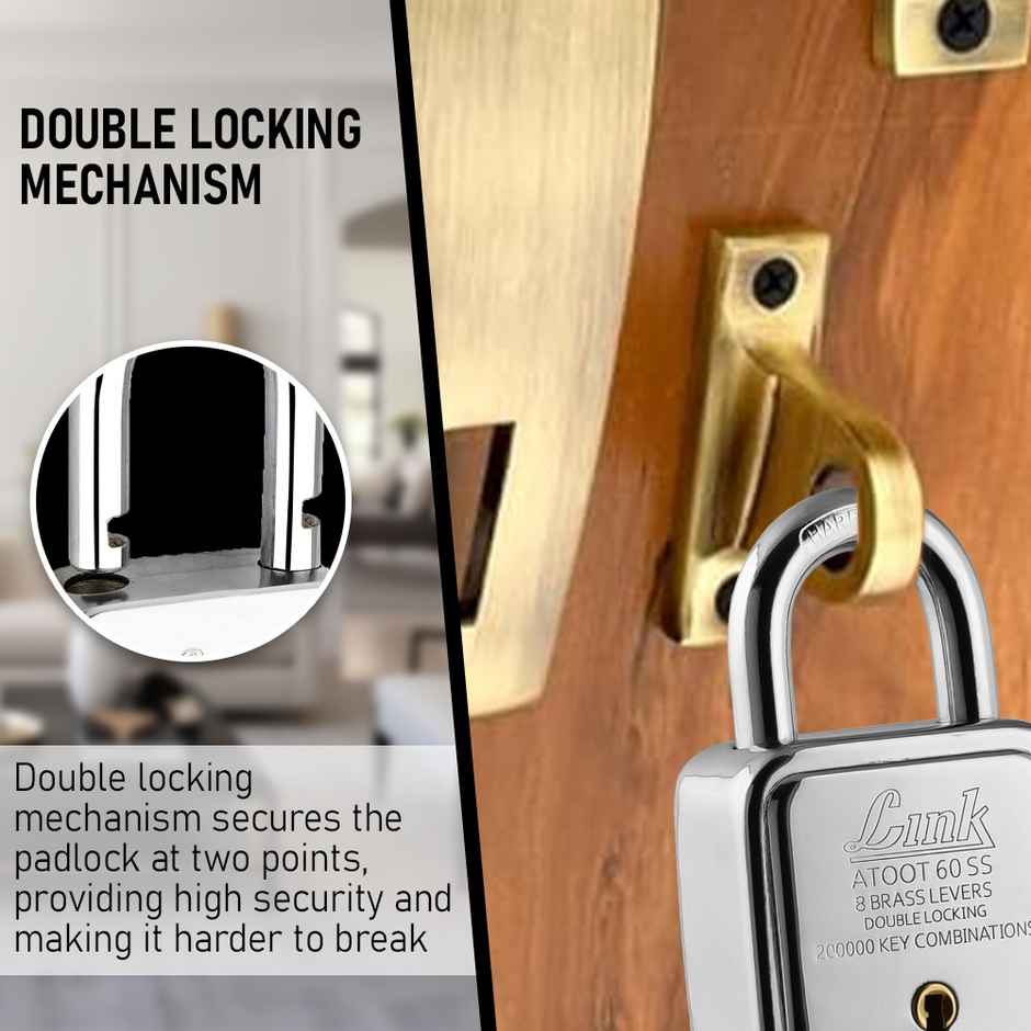Link Stainless Steel 8 Brass Levers Atoot 60 Advance Padlock with 3 Keys