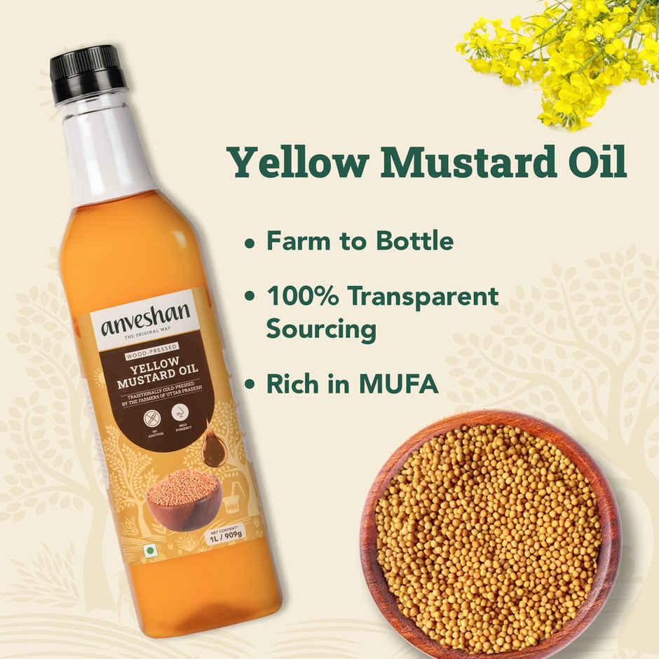 Anveshan Yellow Mustard (Sarson) Wood Cold Pressed Oil