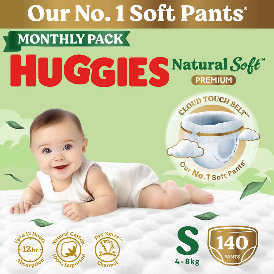Huggies Natural Soft Premium Baby Diapers | Pant Style | S | 140 pcs