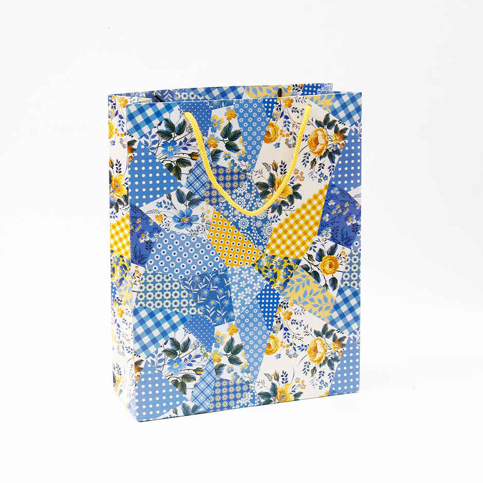 Archies Blue Patchwork Floral Print Paper Bag | Medium