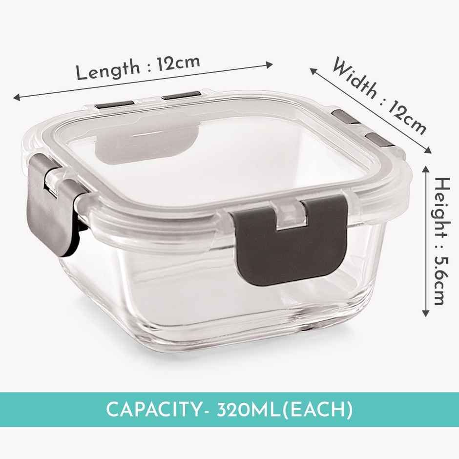 Magnus Glock Solid Glass Lunchbox - Vertical Pouch & 2 Square Borosilicate Containers | 320 ml Each