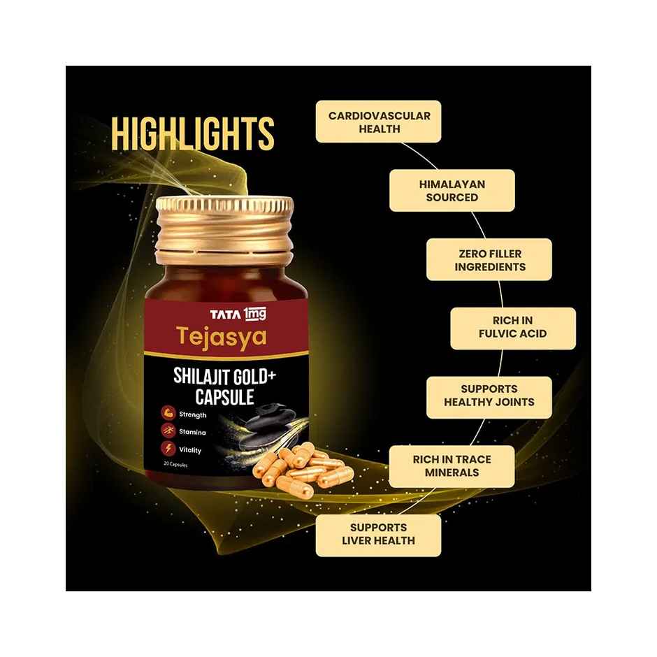 Tata 1mg Tejasya Shilajit Gold+ Capsule Pack Of 20 Capsules