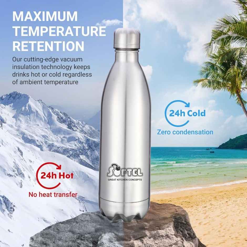 Softel Stainless Steel Vacuum Bottle | 1 L | Hot & Cold | Silver | 1 pc