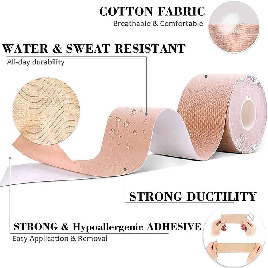 Bronson Professional Breast Roll Tape With 10 Nipple Covers - Cotton, Free Size, Skin Colour