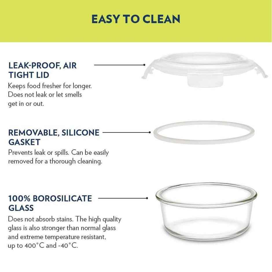Borosil Klip N Store Storage Container With Airtight Lid (240 ml) | Borosilicate Glass