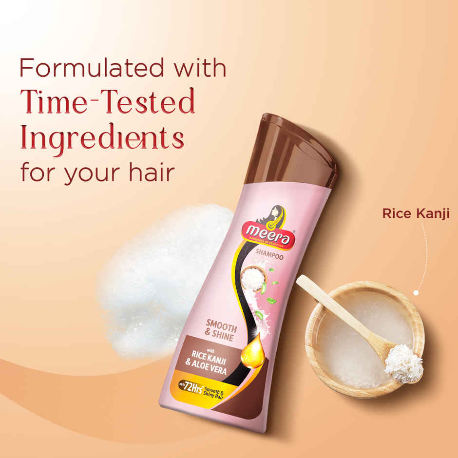Meera Smooth & Shine Shampoo with Rice Kanji & Aloe Vera | Up to 72 Hours Smooth & Shiny Hair