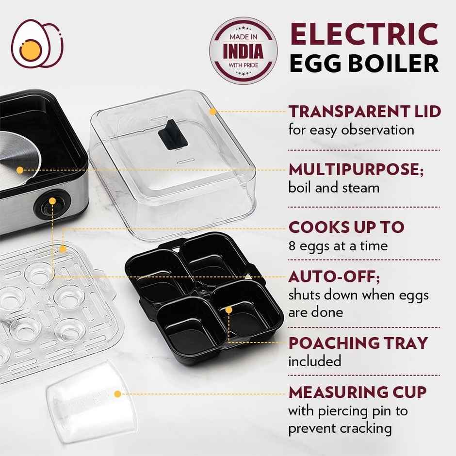 Borosil Electric Plus Egg Boiler | 8 Egg Capacity