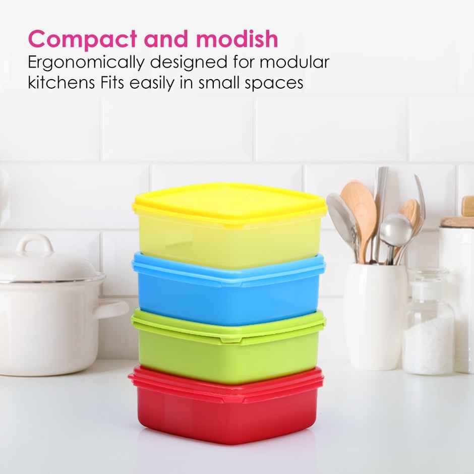 Varmora V Fresh Plastic Utility Storage Container- 250 ml- Set of 4 - Airtight- Assorted Colour