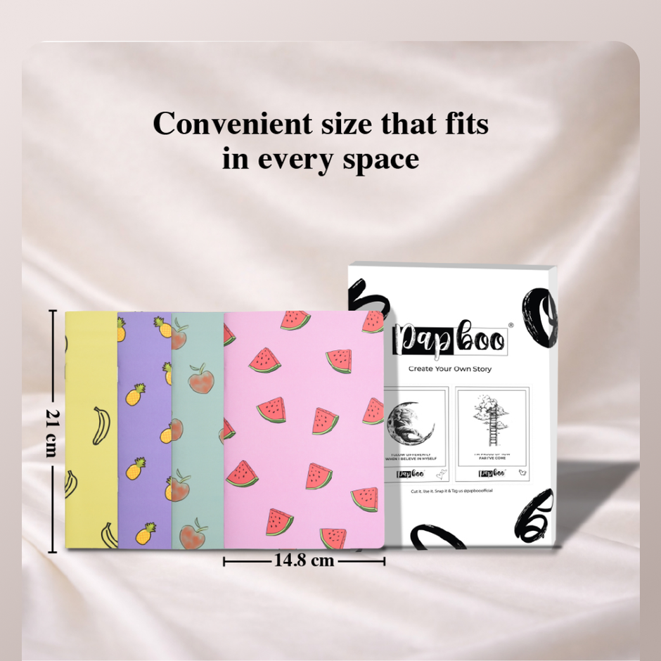 Papboo A5 Unruled Set Of 4 Notebooks, 80 Gsm Paper (240 Pages, 21 x 15 cm, Fruits)