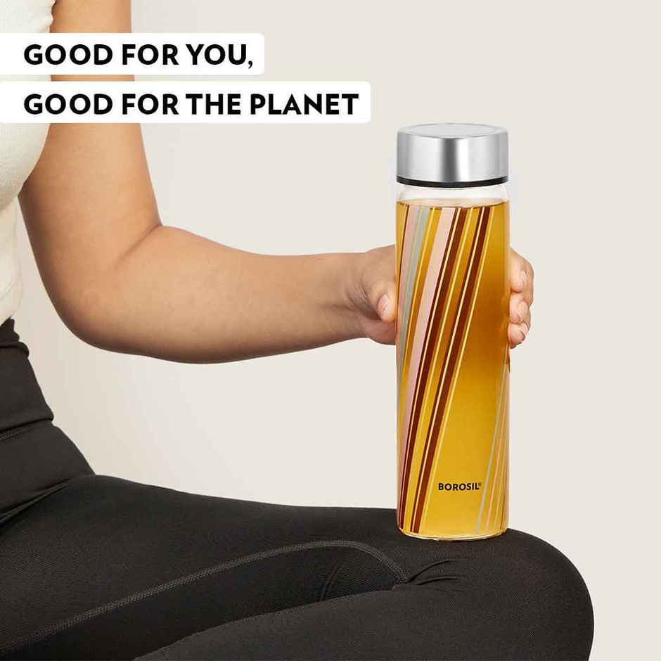 Borosil Prism Wide Mouth Bottle with Metal Lid Borosilicate Glass Dishwasher Safe