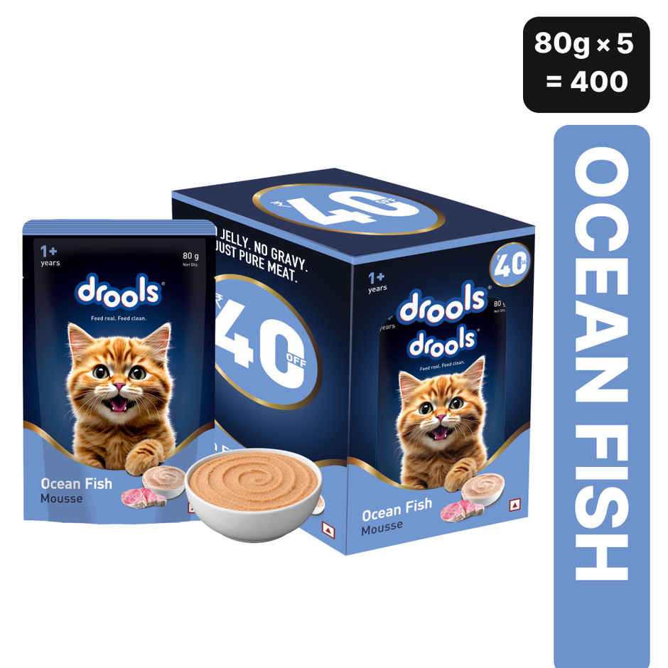 Drools Ocean Fish Mousse Adult Cat Wet Food, 80g (4+1 Free Pack)