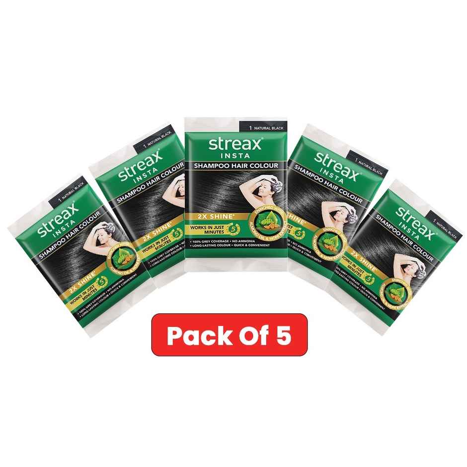 Streax Insta Shampoo Hair Colour for Women and Men- Natural Black | 100% grey coverage in 5 mins