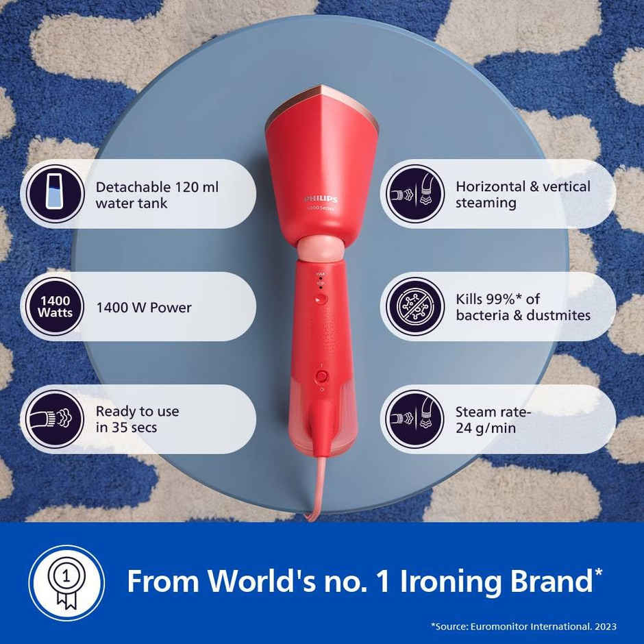 PHILIPS Handheld Garment Steamer STH5020/40 | No Burns Guaranteed | World's No.1 Ironing Brand