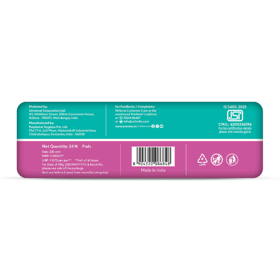 Evereve Comfort Sanitary Pads for Women | XL 320mm Longest and Widest Day Pad