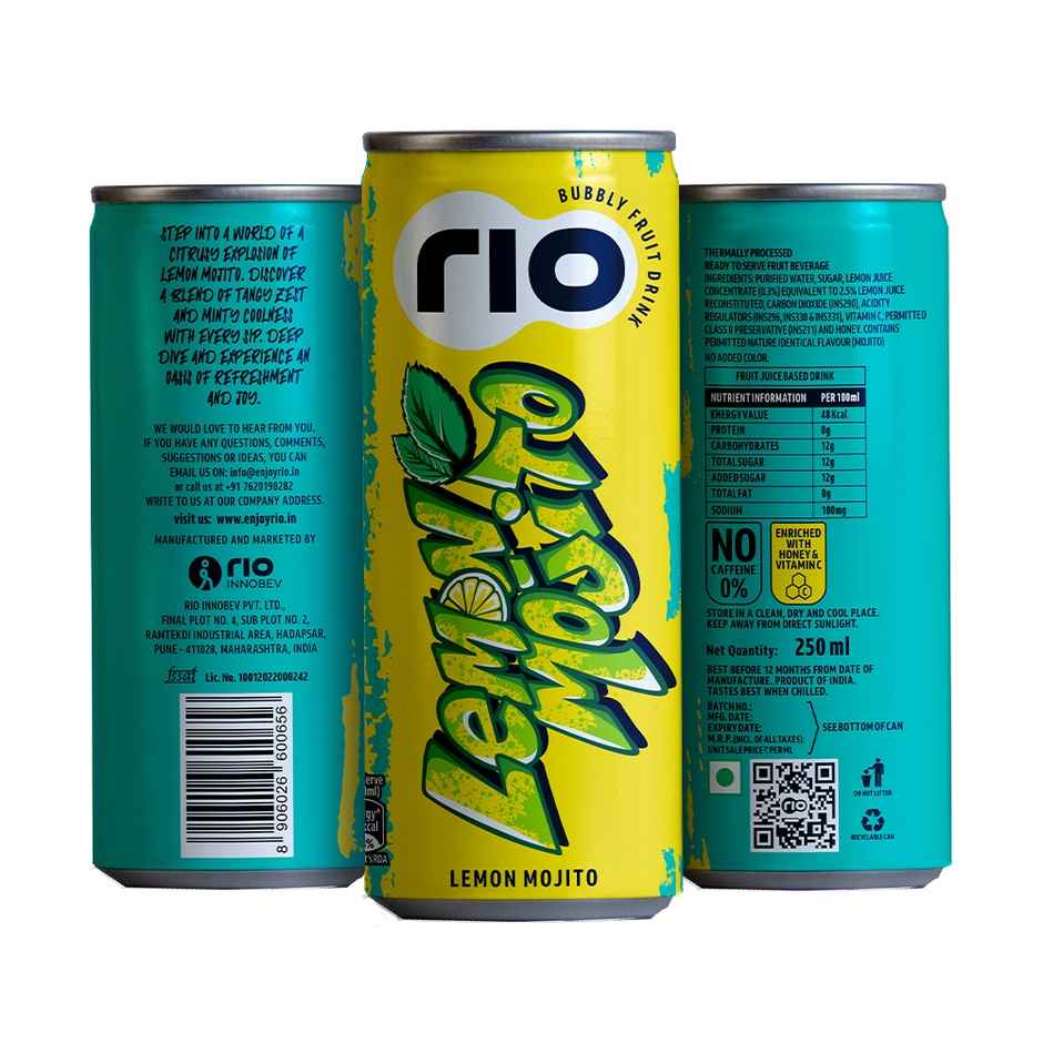 RIO Lemon Mojito Bubbly Fruit Drink Can | Fizzy & Refreshing