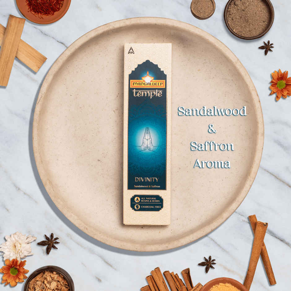 Mangaldeep Temple Divinity Sandalwood & Saffron Infused Fragrances - Hand Rolled Premium Incense