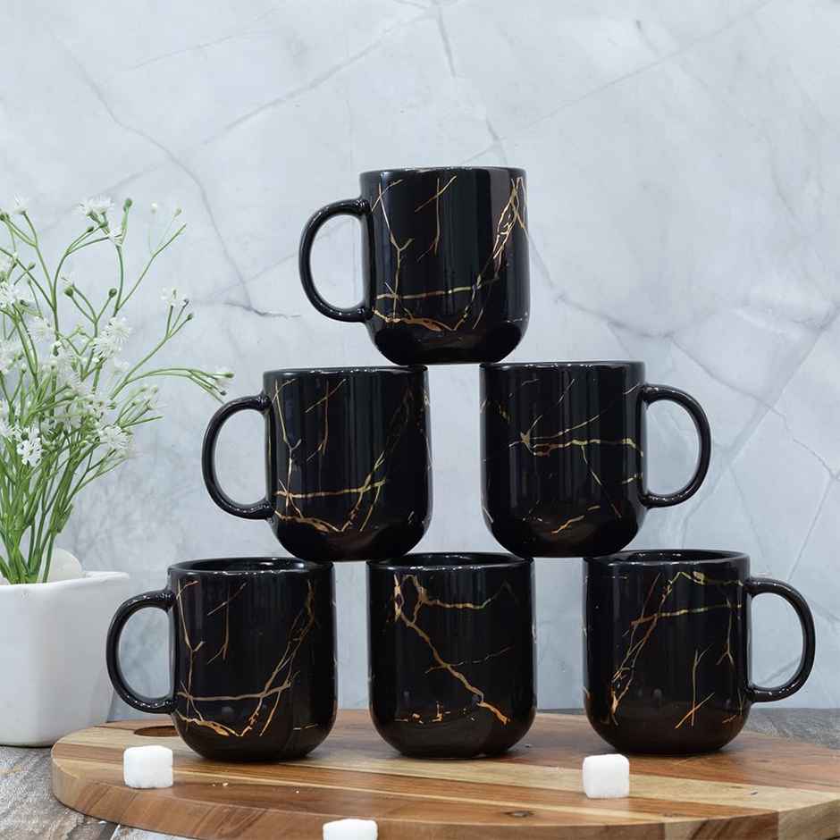 Femora Gift Set Liquid Gold Marble Tea Cup 6 Pcs Black Desh Ki Mitti