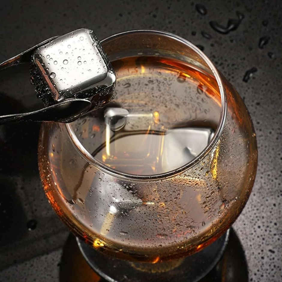 SE7EN Stainless Steel Reusable Ice Cubes with Tongs