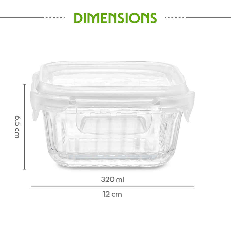 Borosil Fluted Klip N Store Square Food Storage Container Borosilicate Glass Microwave Safe