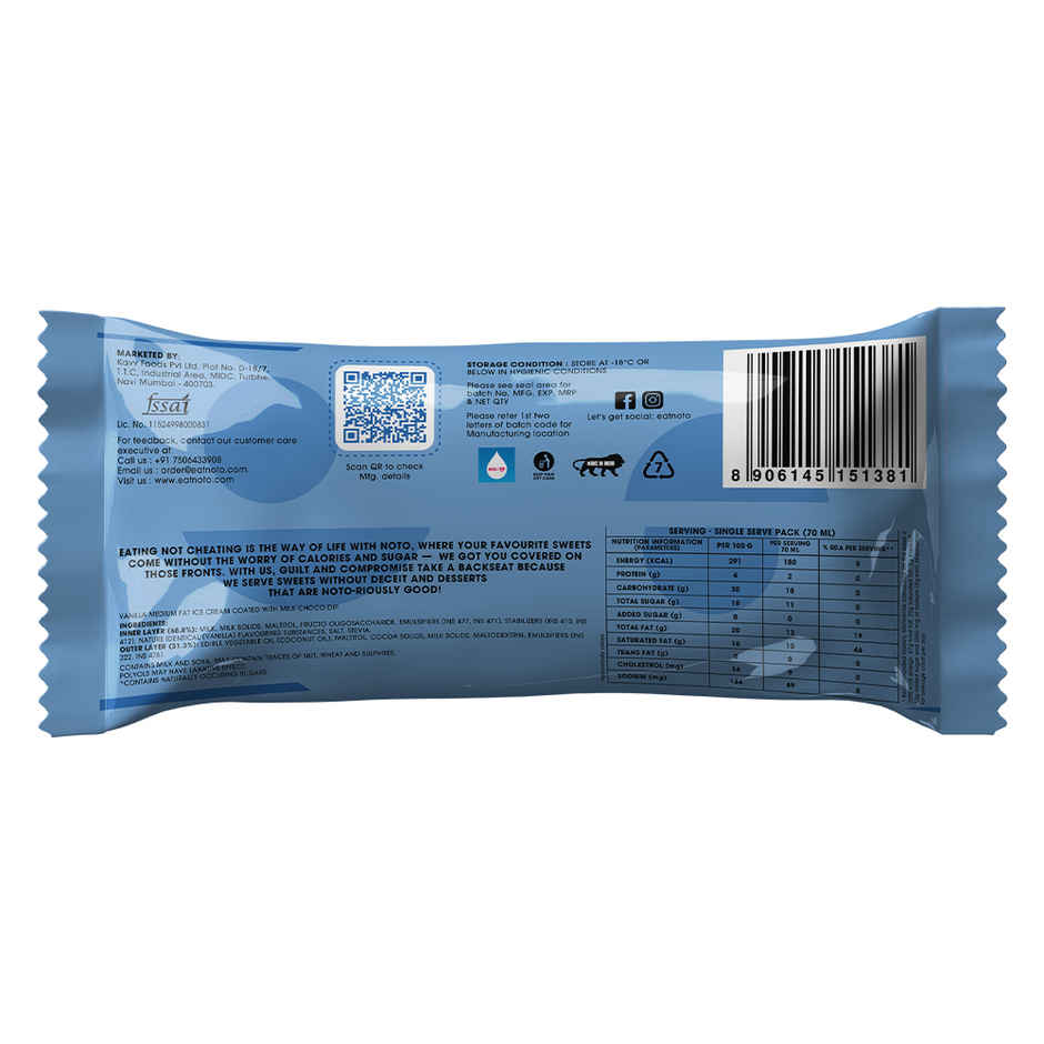 NOTO Vanilla Chocobar | Sugar Free, Guilt Free Bar