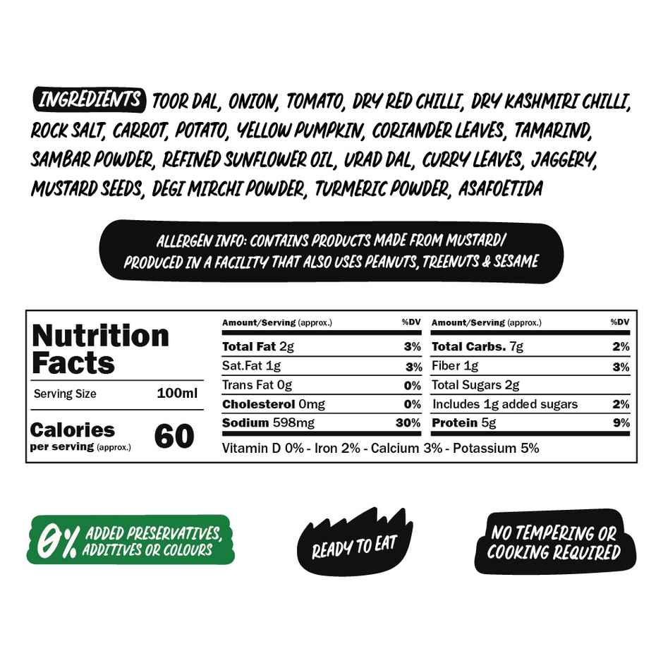 Chutnefy Hotel Sambar - Ready-To-Eat Value Pack | 0% Additive-Colours-Preservatives