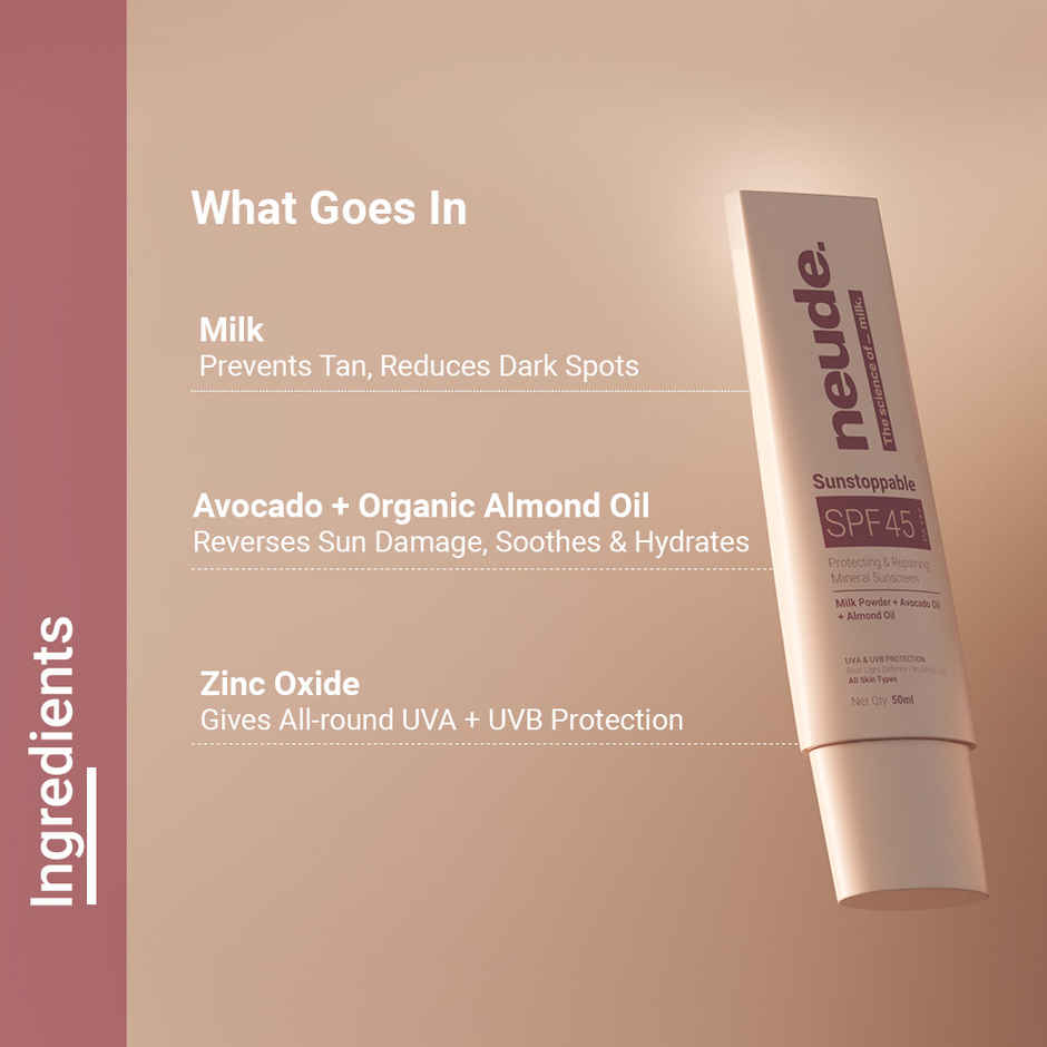 Neude SPF 45 PA+++ Moisturizing Mineral 3-In-1 Sunscreen | Tan Prevention, No White Cast 50 Ml