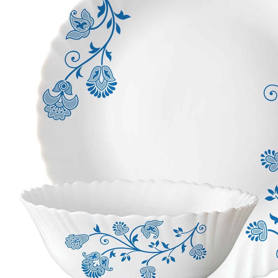 Larah by Borosil Azure Dinner Set | Opalware Crockery for Dining & Gifting | White - 21 pcs