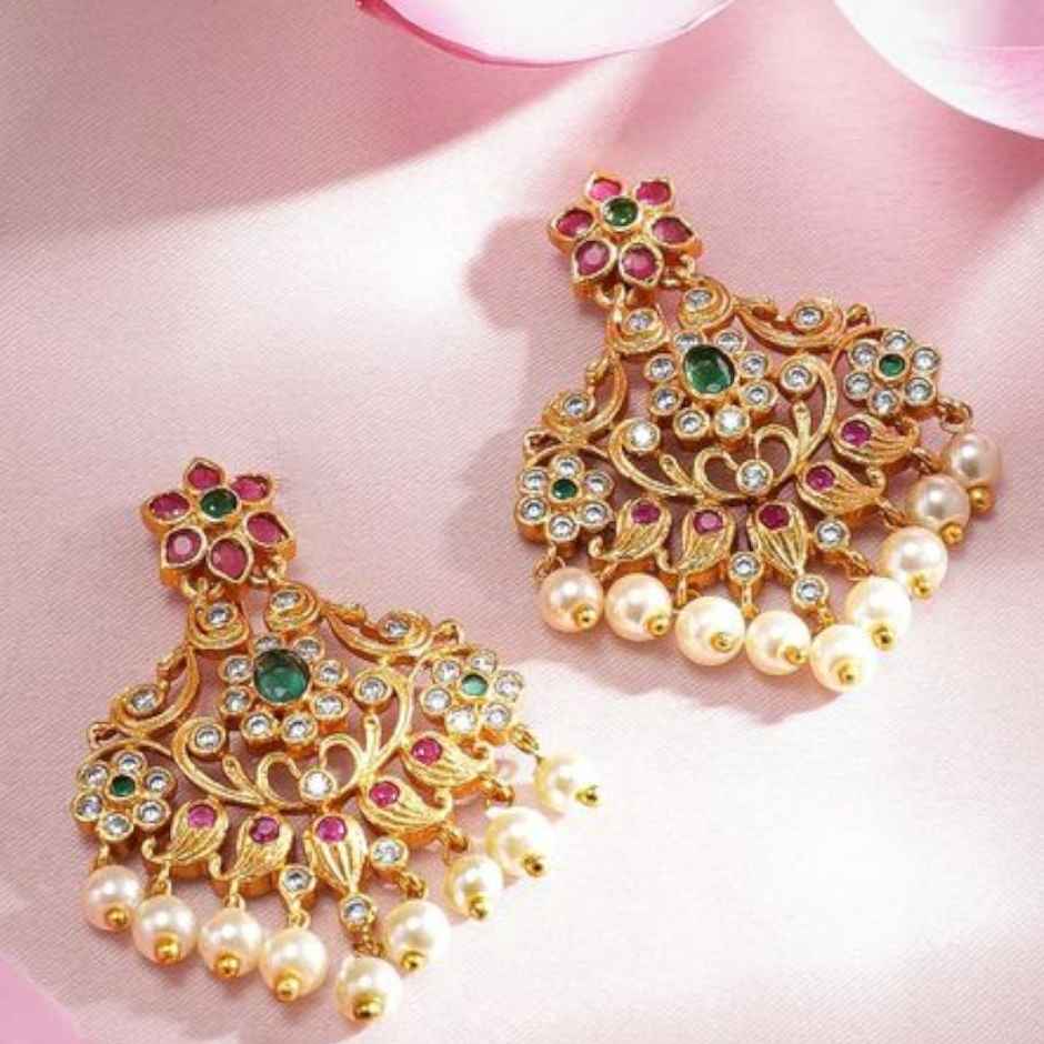 Rubans Gold-Plated Green Leaf Shaped Drop Earrings