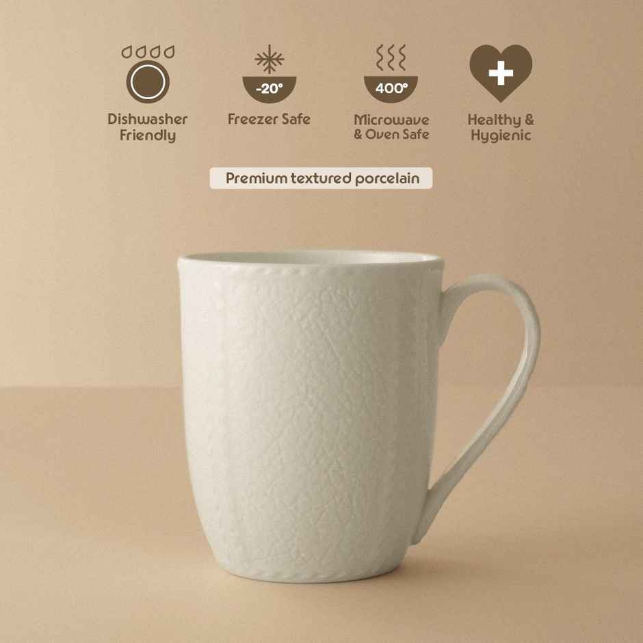 Borosil Porcelia Elva Ivory Tea Coffee Porcelain Mug Set Microwave Dishwasher Safe