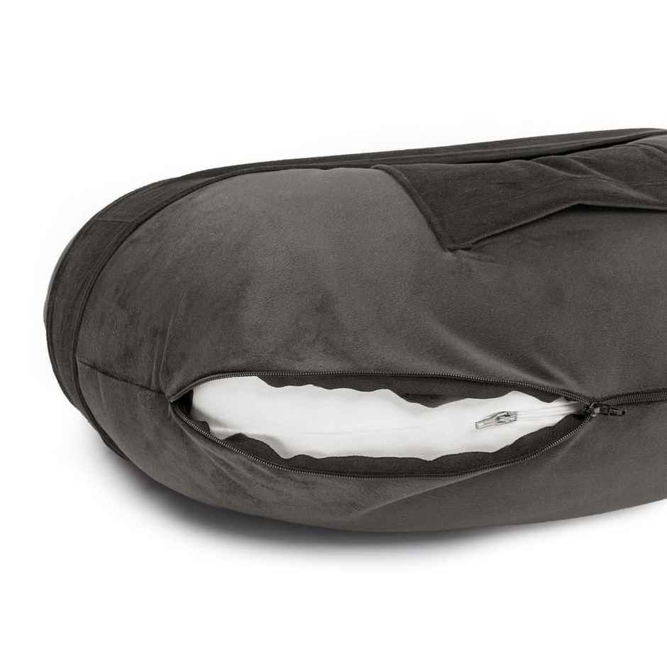 Nursing Pillow For Feeding & Baby Care | Super Soft & Machine Washable Velvet Cover | Charcoal Grey