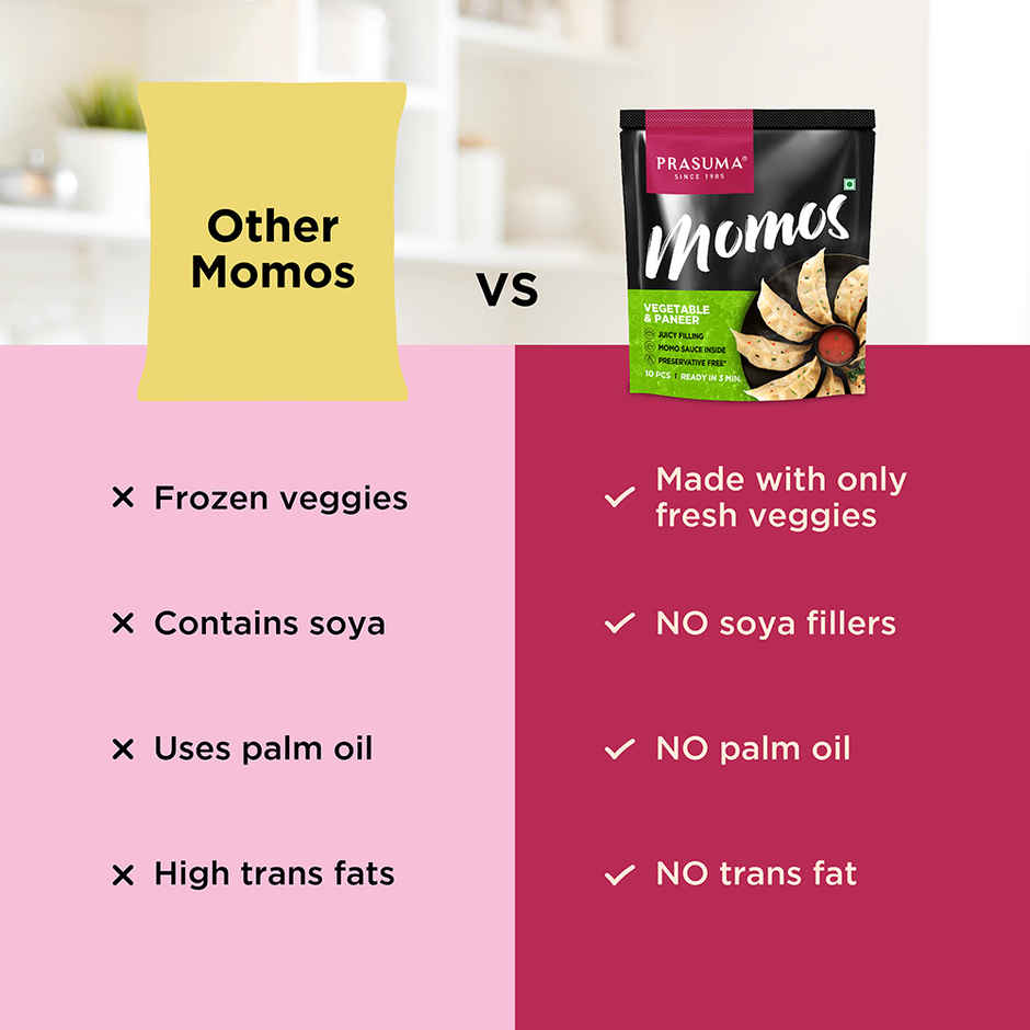 Prasuma Veg & Paneer Momos | No Preservatives, MSG or Palm Oil | Only Fresh Paneer & Veggies