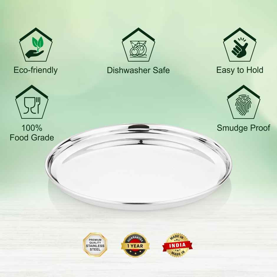 Bhalaria Stainless Steel Heavy Gauge Dinner Plate | Mirror Finish | 24 Cm Dia