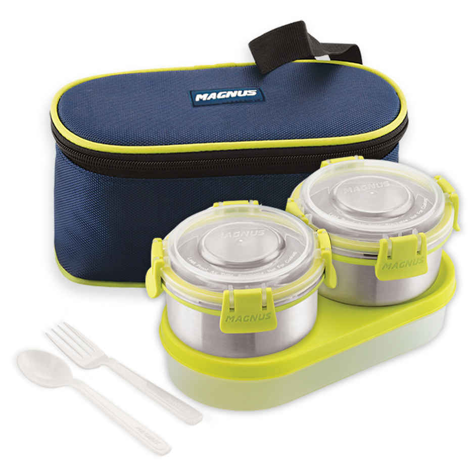 Magnus Avanza 3 Steel Leakproof Lunch Box for School with Klip Lock Lid & Insulated Tiffin Bag