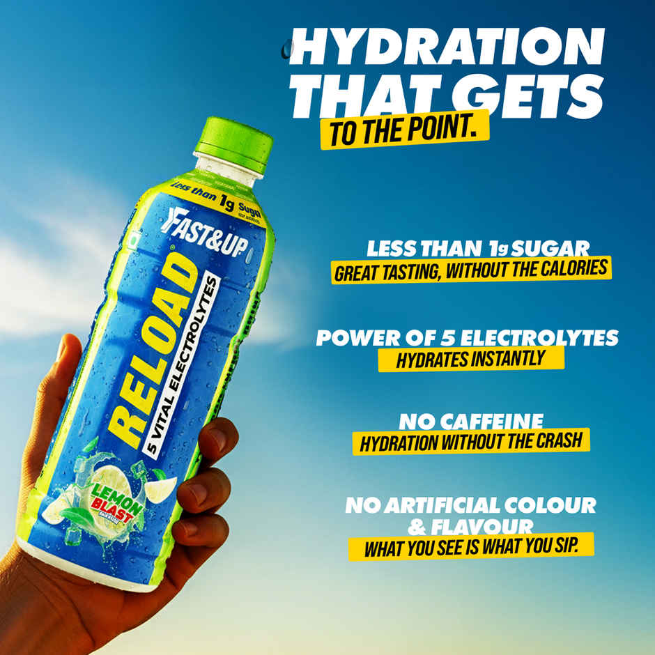 Fast&Up Reload Lemon Low Sugar Energy Drink l Instant Electrolytes | Healthy & Refreshing Drink