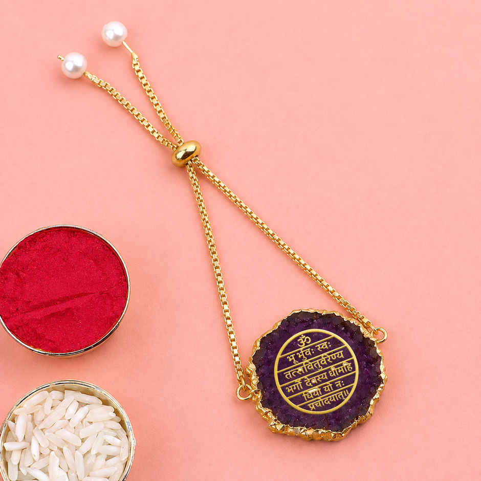 Navin Adjustable Chain String Rakhi with Mantra Charm | Violet | Bracelet | Pack of 1 | Cycle Pure