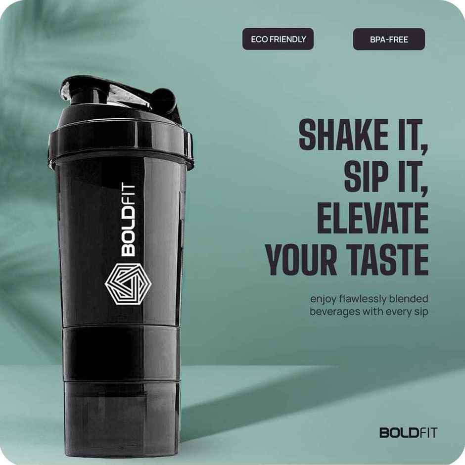 Boldfit Spider Gym Shaker Bottle | 500ml with Dual Storage | Black
