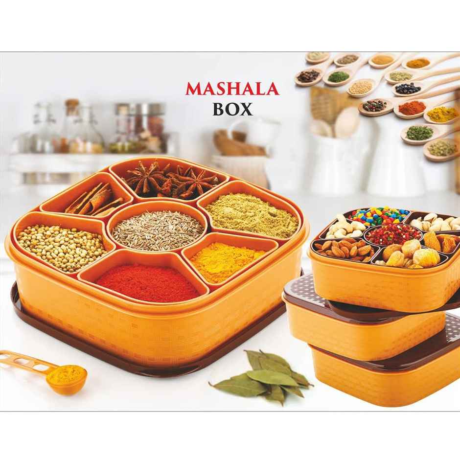 Nayasa Square Plastic Masala Box for Kitchen | Airtight BPA Free Spice Box | Yellow